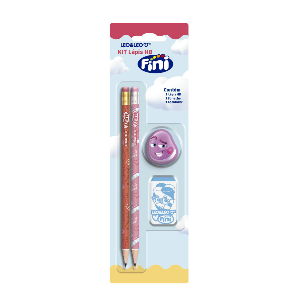 Kit Escolar Com Lápis + Borracha + Apontador  Leo&Leo - Fini